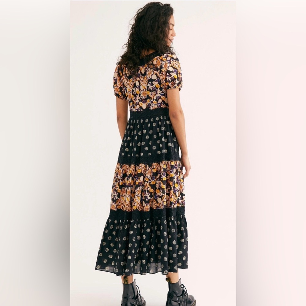 Free People Black Floral Tiered Midi Dress - Picture 3 of 10